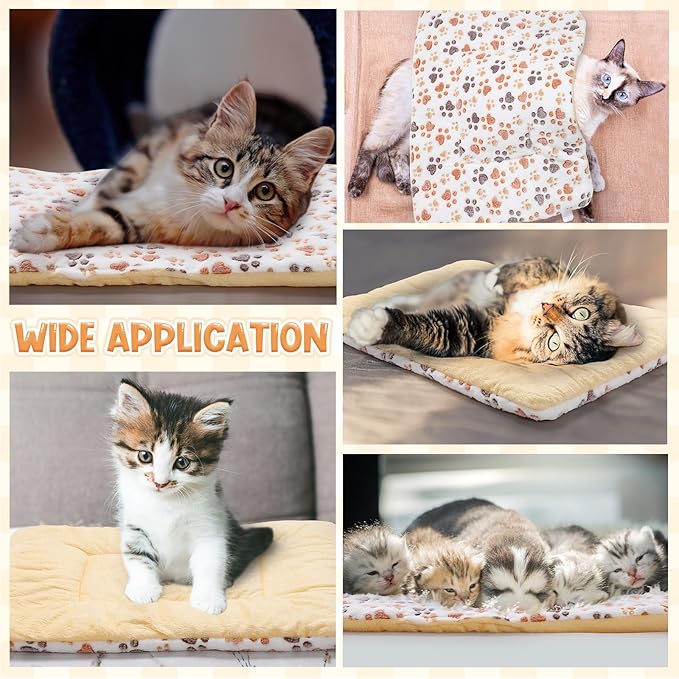 2 Pack Self Warming Cat Dog Bed Pet Mat 27" x 19" Soft Thermal Dog Pad with Cute Prints Reversible Washable Thickened Crate Mat for Indoor Outdoor Kittens Small Pets Feral(White)