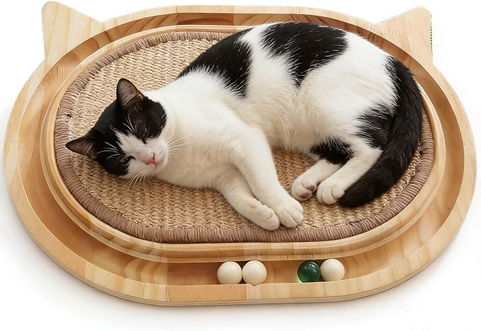 Sisal Cat Scratcher Toy with Ball Track,Wooden Interactive Cat Toy,Cats Scratch Pad for Indoor Cat, Physical Exercise for Kitty and Medium Cat