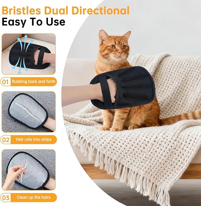 Upgraded Pet Hair Removal Glove, 2 Pack Newly Upgraded Electrostatic Pet Hair Remover Glove with Comb & Pet Hair Keychain, Magic Glove for Pet Hair for Clothing, Couch, Carpet, Car Seat