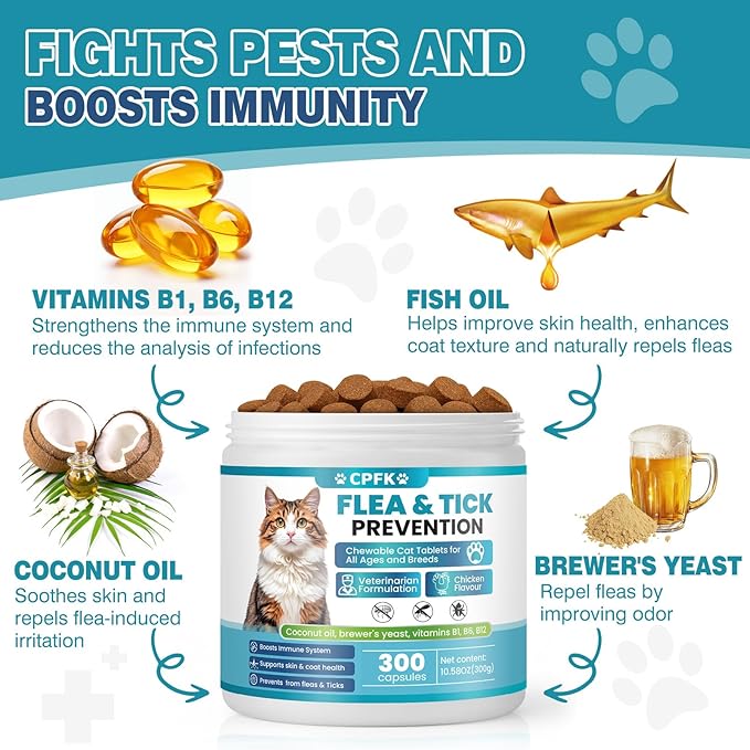 Chewable Flea Treatment for Cats Flea and Tick Prevention for Cats Chewables Fleas Chewables for Cat 300 Chewable