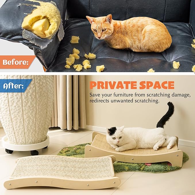 PETKARAY Sisal Cat Scratching Board, Curved Sisal Cat Scratcher, Large Indoor Kitty Scratch Pad, Heavy Duty Arc Lounge Bed for Kitten