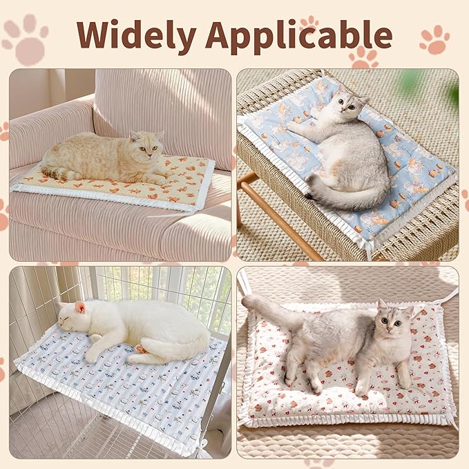 Reversible Silent Cat Bed Self Warming Pet Pad Thin Style Mat Washable Cushion Pad, Pad for Window Perch Outdoor Cat Houses, for Cats, Small Dogs, Rabbits, Non Electric,(Blue Kitten,S)