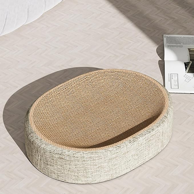 2025 2-in-1 Cat Scratching Bed, 16" Extra Large Scratcher Up to 20lbs, Durble Sisal Sleeping Mat, Resilient Scratching Mat, Oval Cat Scratch Pad, Cozy Sleep Surfce for Indoor Cats