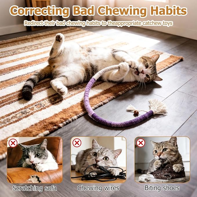 Cat Chew Ropes Toys for Indoor 6Pcs Cat Chew Toys with Refillable Natural Catnip Chew Toy for Safe Teeth Cleaning and Dental Care Interactive Kitten Nip Toys and All Breeds