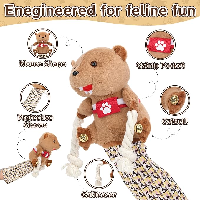 Cat Wrestling Glove - Cat Puppet Wrestler Toy with Tough Padding for Safe Interactive Play, Cat & Dog Wrestling Interactive Toy with Fish Toys, Kids & Pet Safe for Training & Exercise (B)