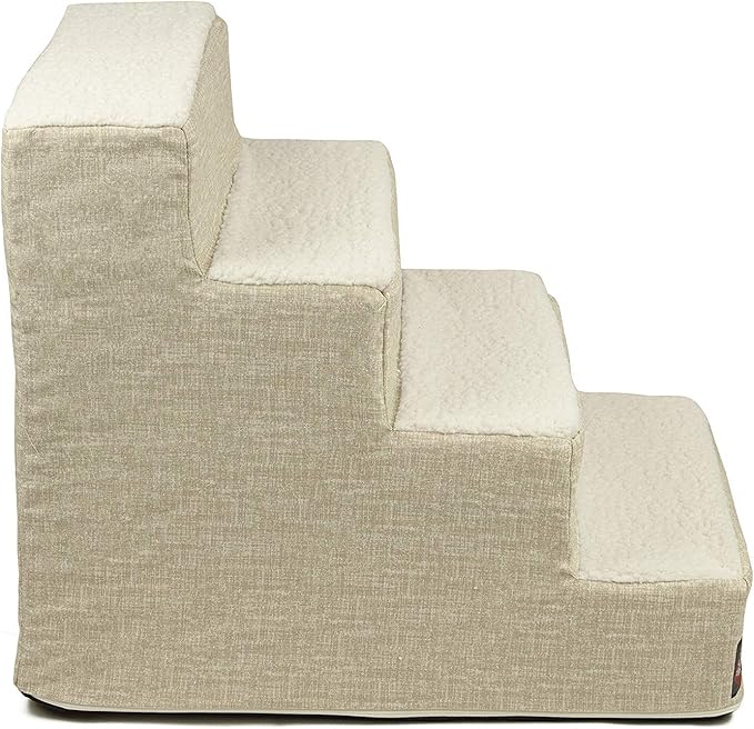 Majestic Pet 4 Step Portable Dog Stairs for Small Dogs to get on Bed Supports 250 lbs or Less – Dog Steps for High Bed with Machine Washable Cover –Pet Stairs for Cats Palette Heathered Frappe
