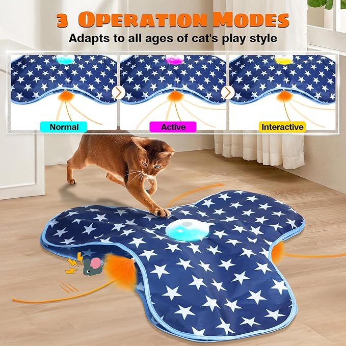 Oxawo Cat Toys Interactive Hide and Seek with Chirping, Motion Activated Cat Exercise Catching Game Moving Concealed Feathers Hidden in Bag