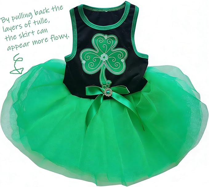 Small Dog St. Patricks Day Outfit Green Dress, Bandana & Bow Clip 3 Piece Irish Pet Cat Costume Accessories L