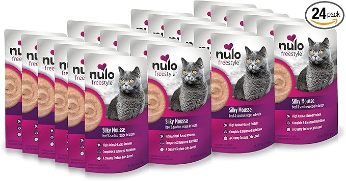 Nulo Freestyle Wet Cat Food 24 Pack Mousse, Smooth As Silk Texture with High Animal-Based Protein for Complete and Balanced Nutrition Your Kitten to Senior Cat Will Crave