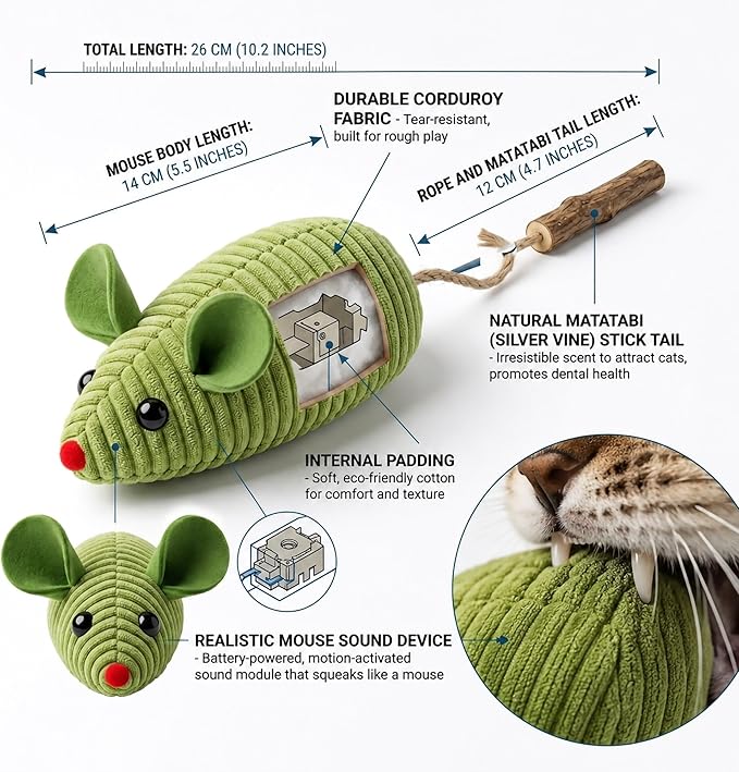 3Pcs Cat Toys Squeak Mice Catnip Toys for Indoor Cat Dental Chirping Mouse Plush Kitten Stuffed Toy Cleaning Teeth Matatabi Bite Interactive Cat Gifts Kitty Toy