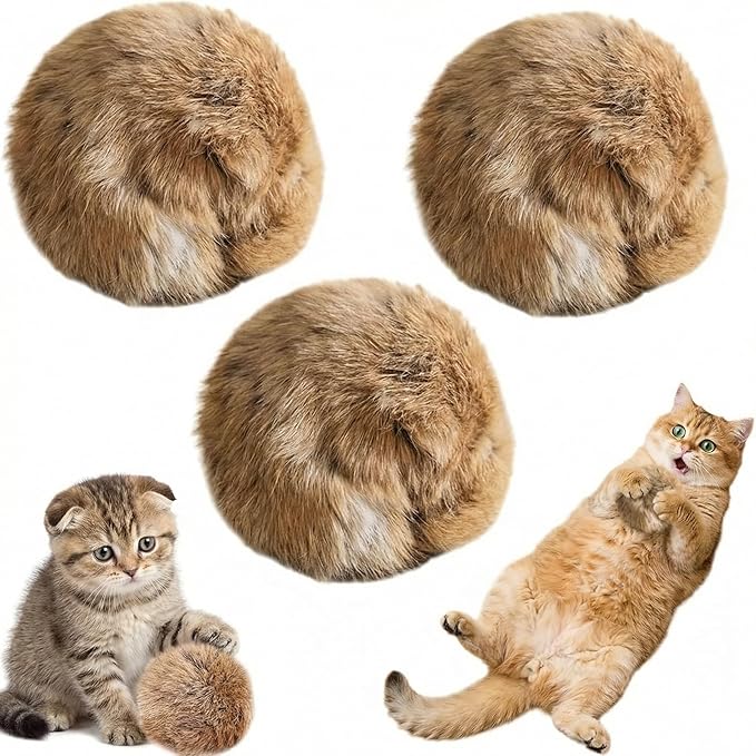 Rabbit Fur Ball Cat Toys,6 Pack Soft Fluffy Catnip Toy Balls for Indoor Cats,3.15 Inch Furry Cat Exercise Ball for Hunting Instinct&Bunny Kicks,Washable Interactive Cat Toy for Chasing & Bonding(3PC)