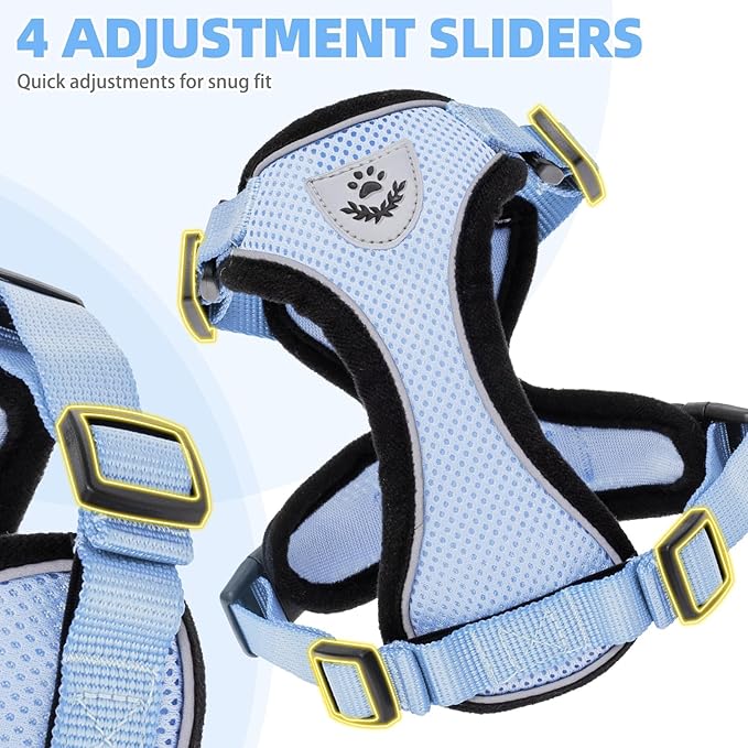 PUPTECK Cat Harness and Leash Set Escape Proof Reflective Cat Walking Harness Adjustable Soft Breathable Mesh Vest for Small Pets, Sky Blue, XS