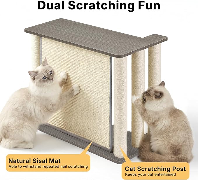 Veehoo Couch Protector from Cat Claws, Couch End Table with Cat Scratch Panel and Scratching Posts, Pet Corner Sofa Side Table Scratcher, Gray, Right
