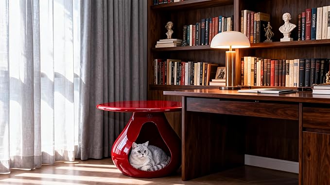 2-in-1 Gourd-Shaped Coffee Table & Pet Bed - Modern Living Room Furniture with Eco-Resin Top(A-Red)