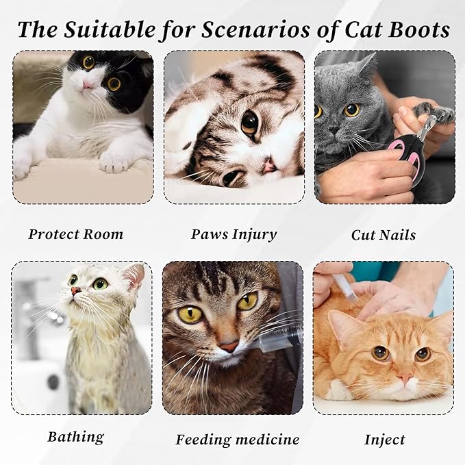 5 Pcs Cat Boots Anti Scratch Mittens Gloves with Elizabethan Collar Adjustable Cat Claw Protectors Covers Mesh Breathable Kitten Shoes Booties Anti Scratch Socks for Pet Bathing Cutting Nails