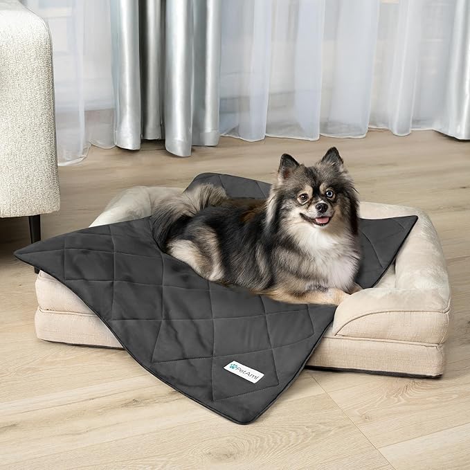 PetAmi Premium Cooling Dog Blanket | Lightweight Fluffy Pet Throw Blanket Bed Cover for Dogs, Cat, Puppies | Pet Blanket Furniture Protector Couch Sofa | Reversible Fuzzy Cozy | 24x32, Grey