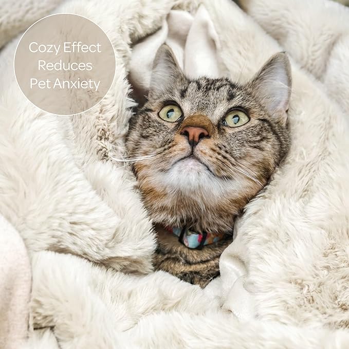 4 Cats & Dogs Pet Faux Fur Throw Blanket – Large 50"x60" Waterproof Dog Blanket, Washable Plush Throw for Cat and Dog, Leakproof Couch & Bed Furniture Protector, Ultra Soft Cozy Pet Blanket - Biege