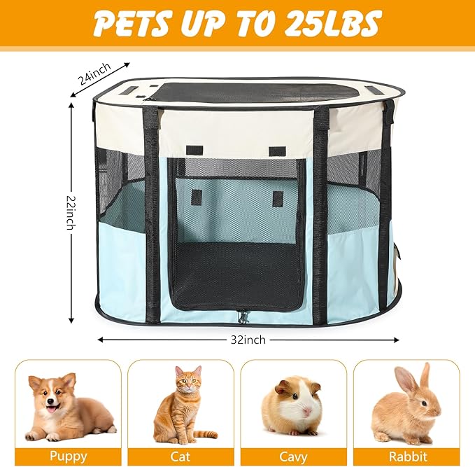Portable Cat Playpen, Foldable Indoor Outdoor Cat Enclosure, Pet Tent for Kittens and Small Animals, Collapsible Tent Kennel Cage House with Tent Pegs and Carry Bag