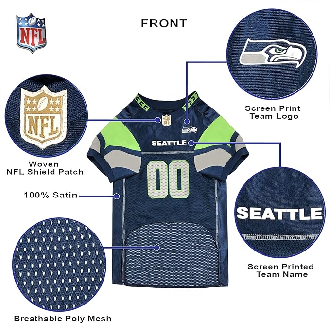 Pets First NFL Seattle Seahawks Dog Jersey, Size X-Small, Football Shirt Costume for Pet, Dog Sports T-Shirt, NFL Team Clothing for Cats, Licensed Pet Apparel Available in 7 Sizes and 32 Teams