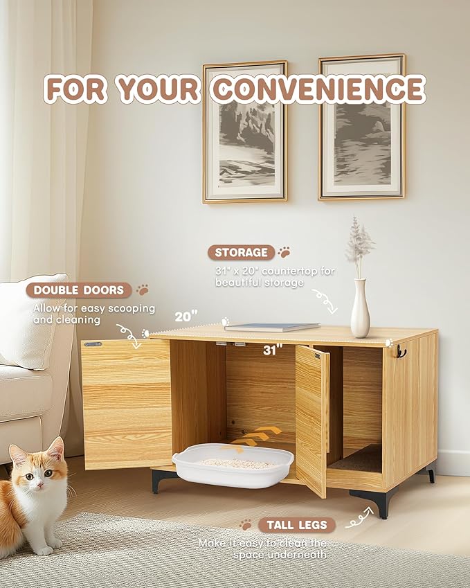 Cat Litter Box Enclosure,Stylish Hidden Litter Box Furniture, Modern Cat Litter Furniture Cabinet, Side End Table, Cat House with Scratch Pad, for Living Room, Bedroom, Entry Foyer