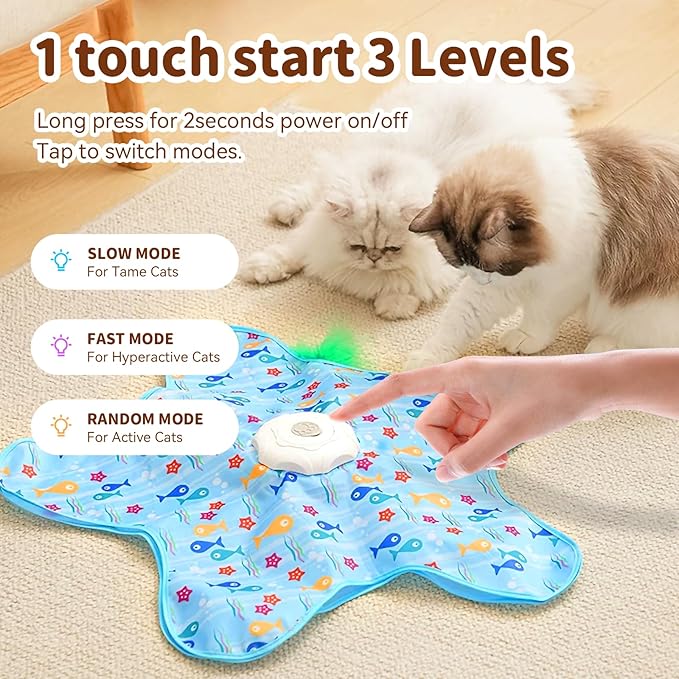 Interactive Cat Toy for Indoor Cats, Rechargeable Touch Activated Hide and Seek Cat Toys, Automatic Moving Concealed Wand Feather Toy for Bored Indoor Kitten Adult Cats, Real Bird Squeaky Blue