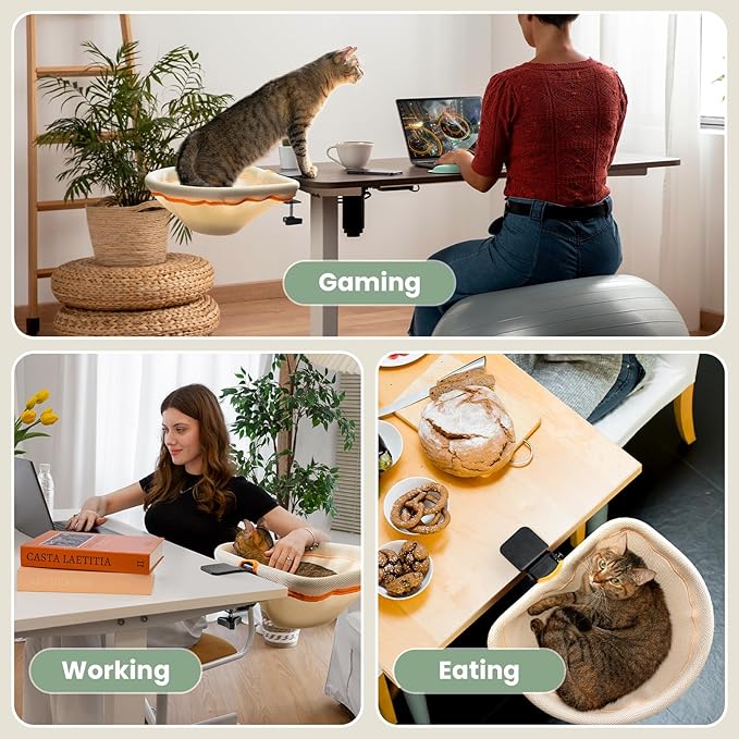 JUNSPOW Cat Desk Bed - One-Click Folding, Sunken Design & Space-Saving Semi-Circular Cat Bed, Mesh Cover Material, Suitable for Various Desktops-Maximum Hold Up to 40lb