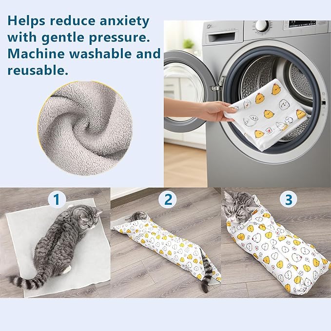 21.7'' Cat Grooming Wrap for Cutting Nails - Escape Proof Cats Restraint Wrap for Nail Clipping,Kitten Swaddle Wrap,Anti-Scratch & Anti-Bite,Easy Clipping & Care Pet Tool(M (up to 6 lbs)