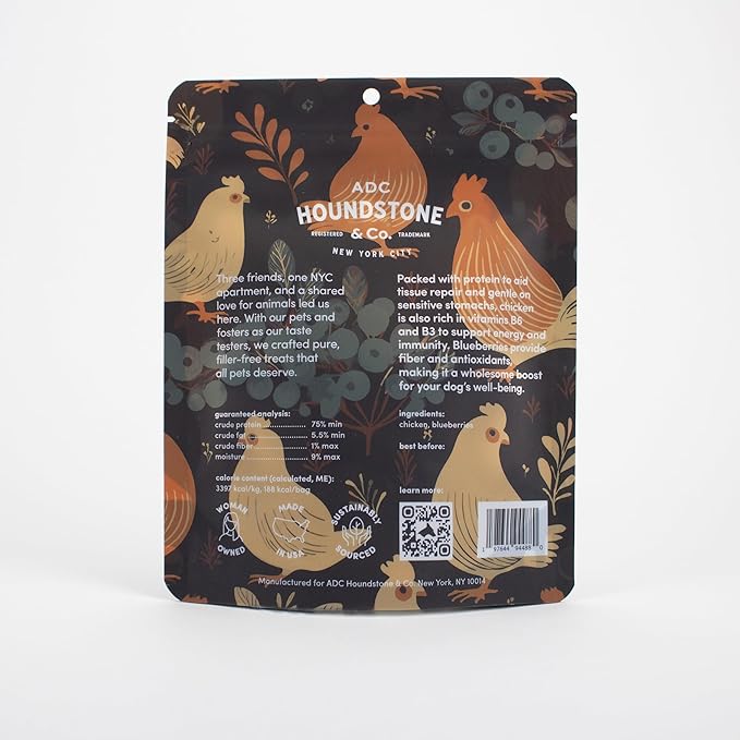 Houndstone Chicken Crunch Dog Treats, Dehydrated, Limited Ingredient, Antibiotic-Free Chicken & Blueberries, 2 oz, High Protein