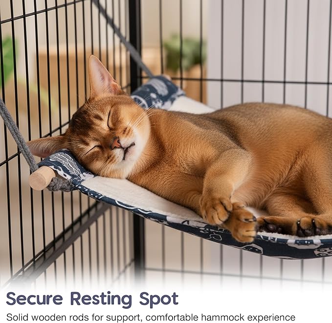 Fantasreen Reversible Cat Hanging Hammock 2 Pieces Soft Pet Cage Hammock with Adjustable Straps and Metal Hooks Double Sided Hanging Bed for Small Rabbits Ferret Cat