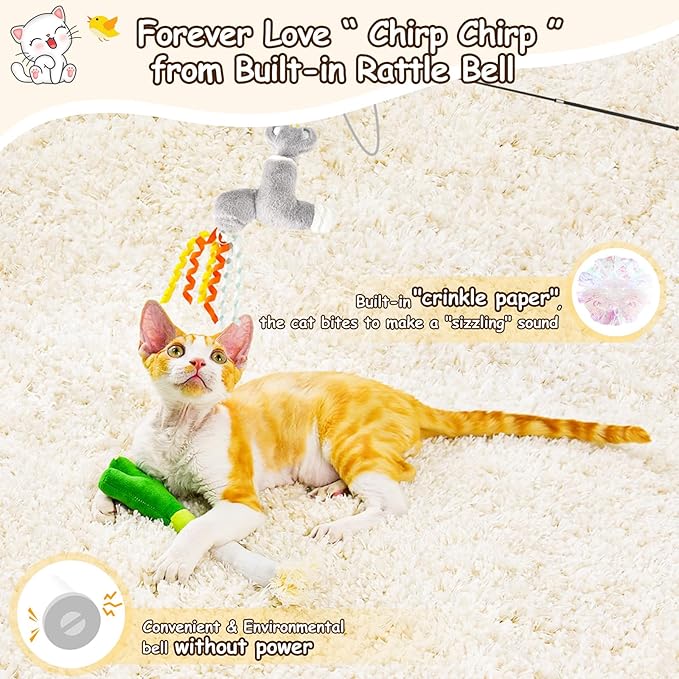 ORSDA Cat Toys Sets, 5 Pack, Built-in Rattle and Crinkle Paper, Interactive Kitten Kicker for Indoor Kitty Exercise Toys, Soft and Durable Bird for All Breeds