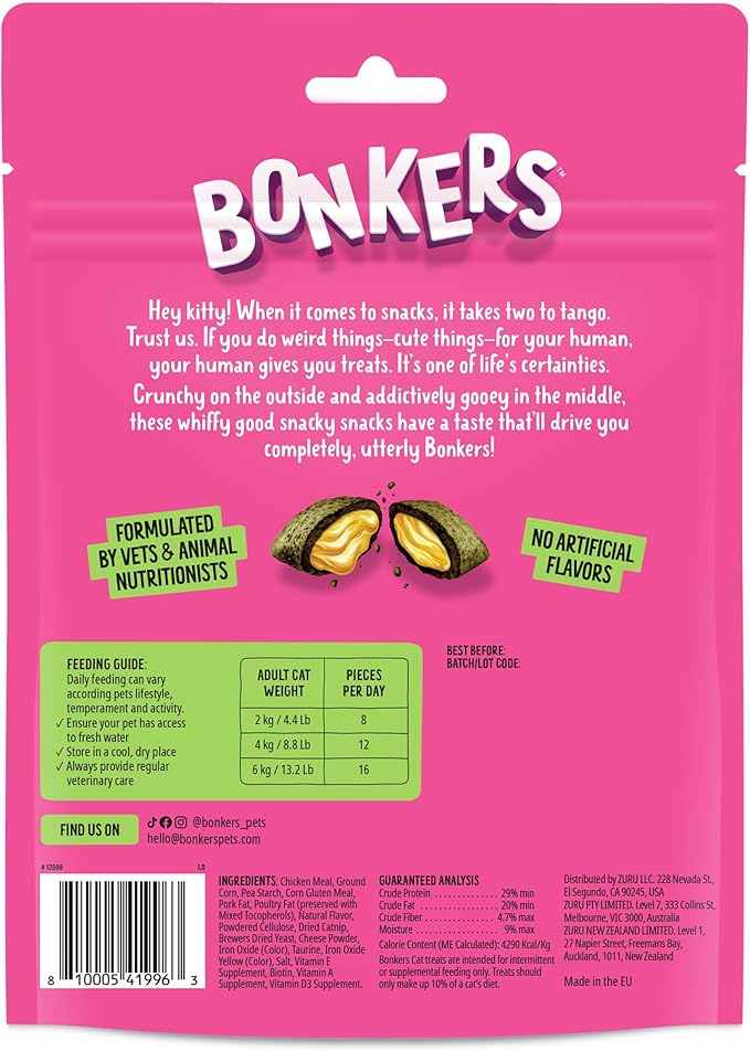 Bonkers Bites Catnip & Chick 'N' Cheddar Flavor Crunchy & Soft Treats for Cats, 6.3oz Bag (Pack of 6)