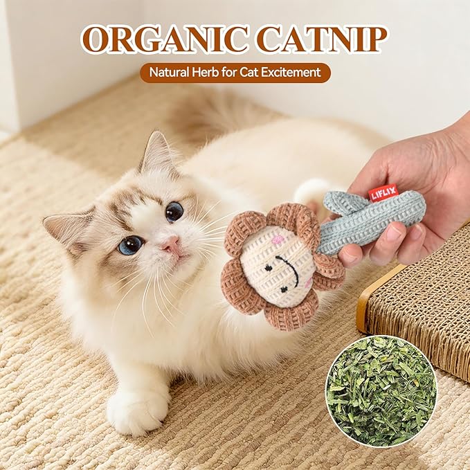 LIFLIX 3 Pieces Catnip Cat Toys, Cute Cat Nip Plush Toys for Indoor Kitten, Interactive Small Cat Kicker Toys(3 Shapes)