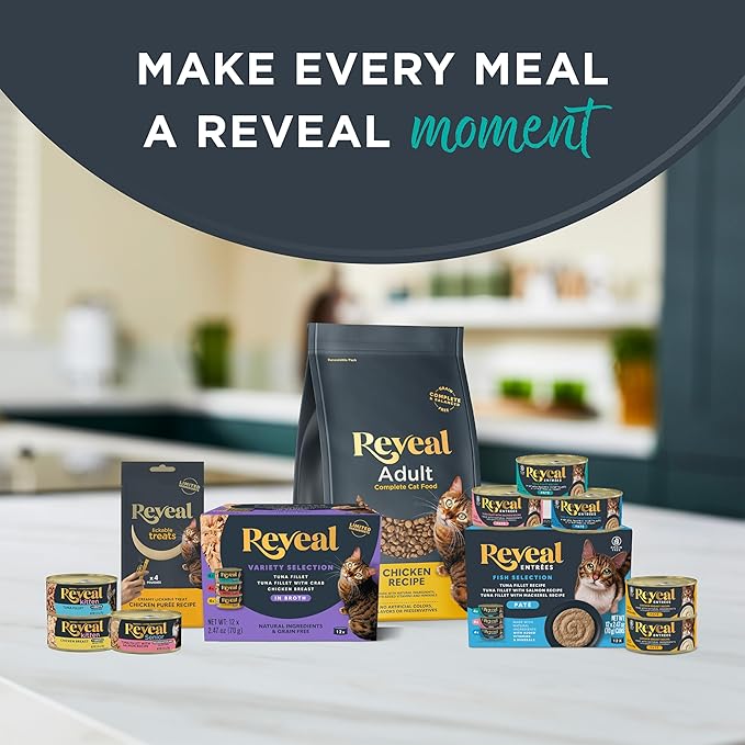 Reveal Lickable Cat Treats, Natural Purée Treats for Cats, Grain Free and Made with Limited Ingredients, Chicken Squeeze Up Cat Treats (40 x 0.5 oz Sachet Multipack)