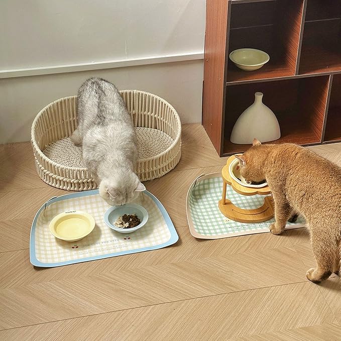 Scratch-Resistant Pet Bowl Mat, PU Placemat for Dogs & Cats, Spill-Proof Design with Easy Maintenance PU Leather Pet Feeding Mat