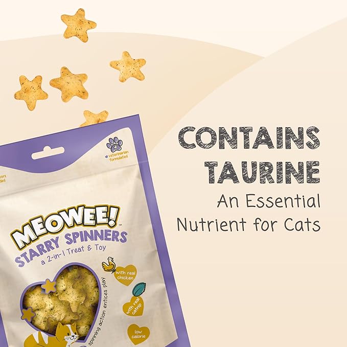 MEOWEE! Starry Spinners Cat Treat, 1.25 Ounce Bag, 2-in-1 Treat & Toy Made with Real Chicken, Chicken Liver & Catnip, Encourages Playfulness & Low Calorie