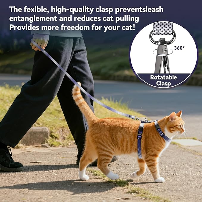 Cat Harness and Leash Set, 3-in-1 Escape Proof Adjustable, Comfortable Soft Lightweight, Safe, Easy to Wear, Walking Travel Kitten Harness for Small Medium LCats (Purple)
