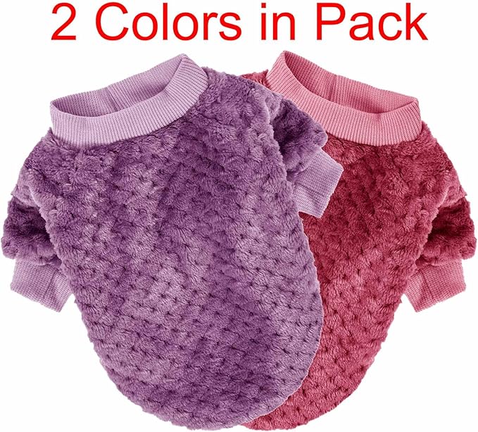 Dog Sweater, 2 or 3 Pack Dog Sweaters for Small Medium Dogs or Cat, Warm Soft Flannel Pet Clothes for Dogs Girl or Boy, Dog Shirt Coat Jacket (Small, Burgundy+Rosy)