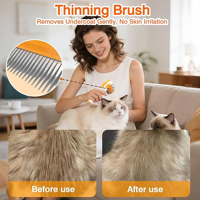 Cat Steam Brush,5-in-1 Self-Cleaning Steam Cat Brush with 3 Swap-in Heads (Grooming,Dematting,Deshedding),Spray Hair Removal Comb for Softens Fur & Reduces Static,Includes Waterless Shampoo