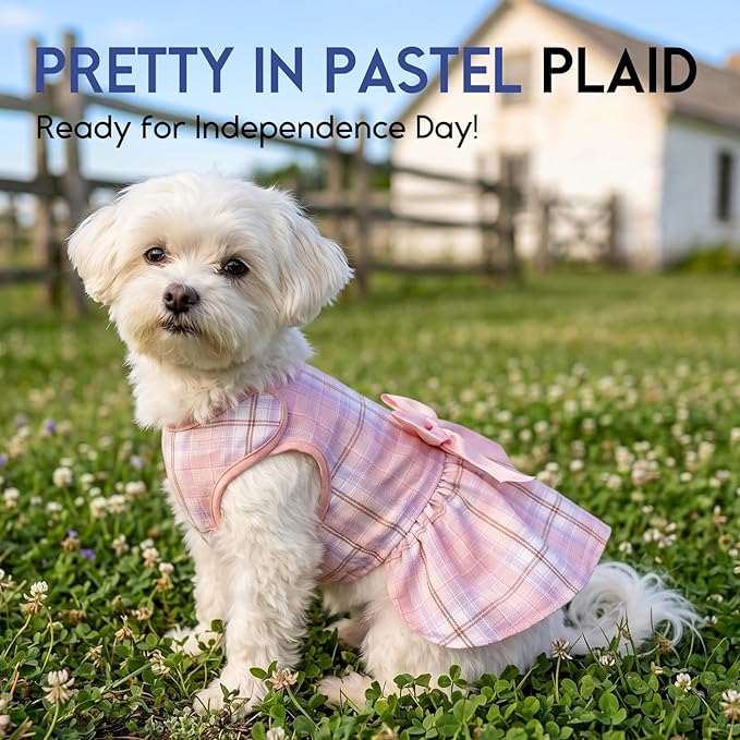 ASENKU Dog Dress Pet Wedding Dress Princess Lace Puppy Birthday Party Outfit Formal Apparel Girl for Small Medium Dogs Cats (XL, Pink Plaid)
