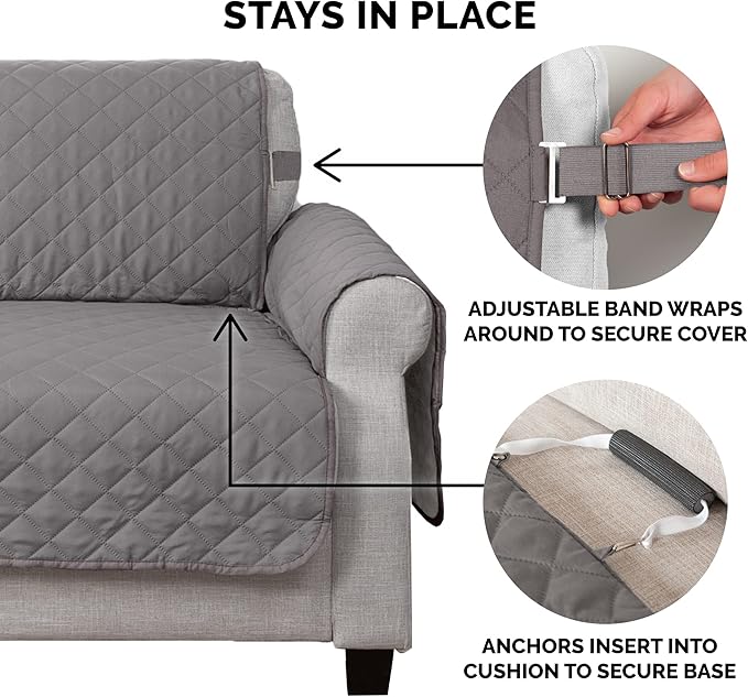 Furhaven Water-Resistant & Reversible Chair Cover Protector for Dogs, Cats, & Children - Two-Tone Pinsonic Quilted Living Room Furniture Cover - Gray/Mist, Chair