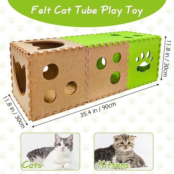 Felt Cat Tunnel 14 Pcs Foldable Cat Hideaway Cave with Interactive Peek Hole DIY Cats House Kitten Play Tubes and Tunnels for Indoor Cats Up to 12lb