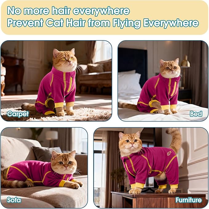 ROZKITCH Cat Surgery Suit, Soft Cat Onesie for Cats After Surgery Female Male, Reduces Shedding Fur Pajamas, Prevents Licking Wounds Post Surgery Rosered L