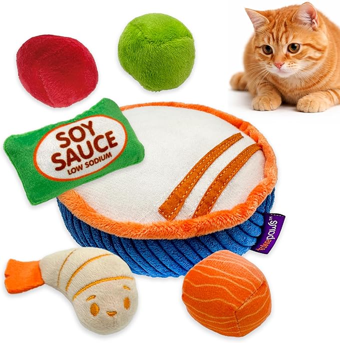 Pounce & Purr® Deluxe Interactive Cat Toy Set – 6 Piece Detachable Plush Catnip & Silvervine Playset with Themed Toys & Kicker Base