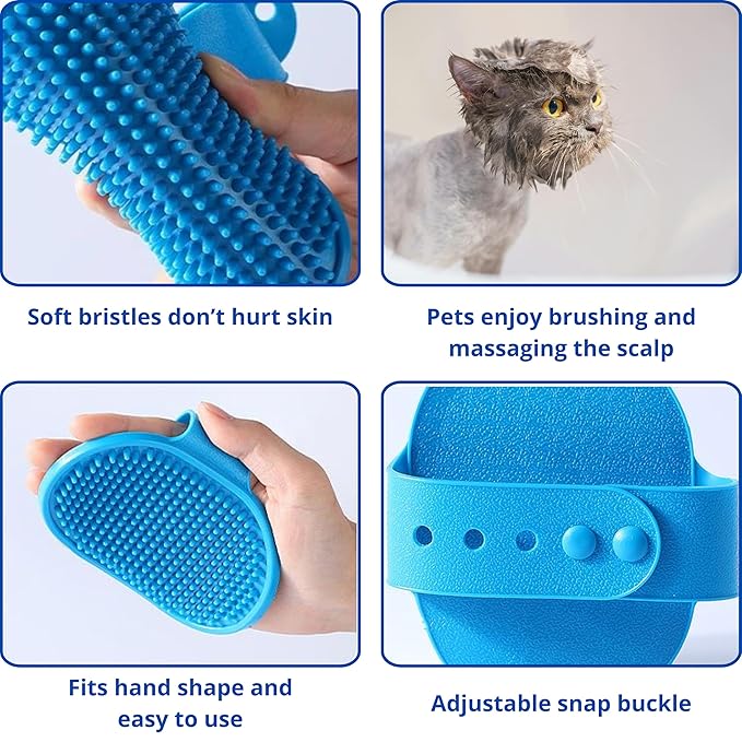 Cat Shower Cap and Bath Brush set, Cat Ear Cover and Grooming Bathing Brush for Cats Puppy Small Dogs, Cat Ear Protection Stuff, Small Dog Cat Bathing Supplies, Pet Accessories (Blue)