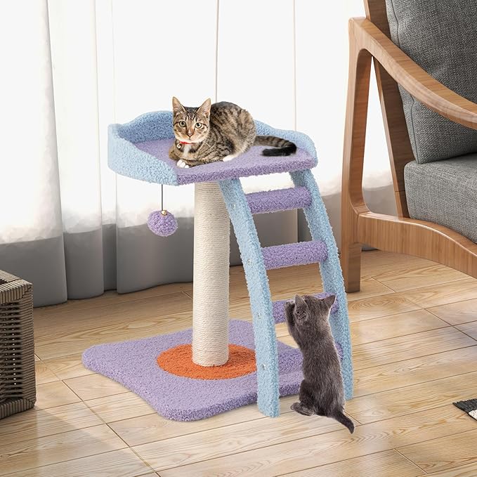 Tangkula Cute Cat Tree, Flower Cat Tower with Sisal Scratching Post, Plush Perch, Fluffy Jingling Ball, Cozy Platform & 4-Step Integrated Ladder, Small Cat Tree for Indoor Cats 20 lbs Heavy Duty