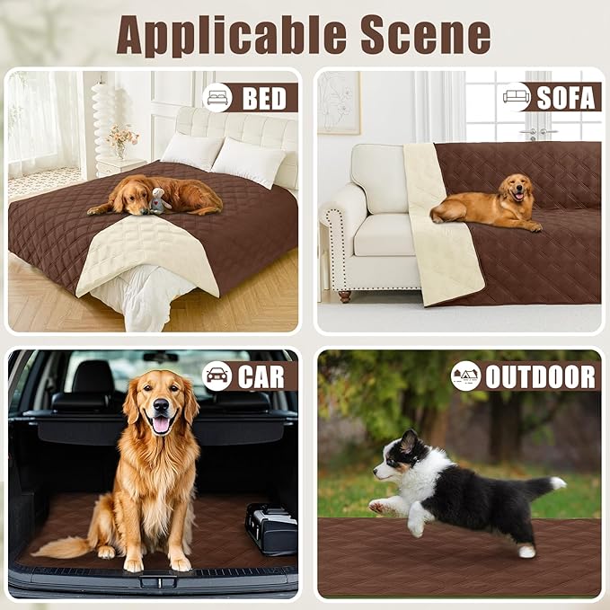 Smiry Waterproof Dog Bed Cover Blanket 30x53, Soft Reversible Pet Blanket, Washable Leakproof Cats Dogs Couch Cover for Sofa, Couch, Furniture, Brown/Beige