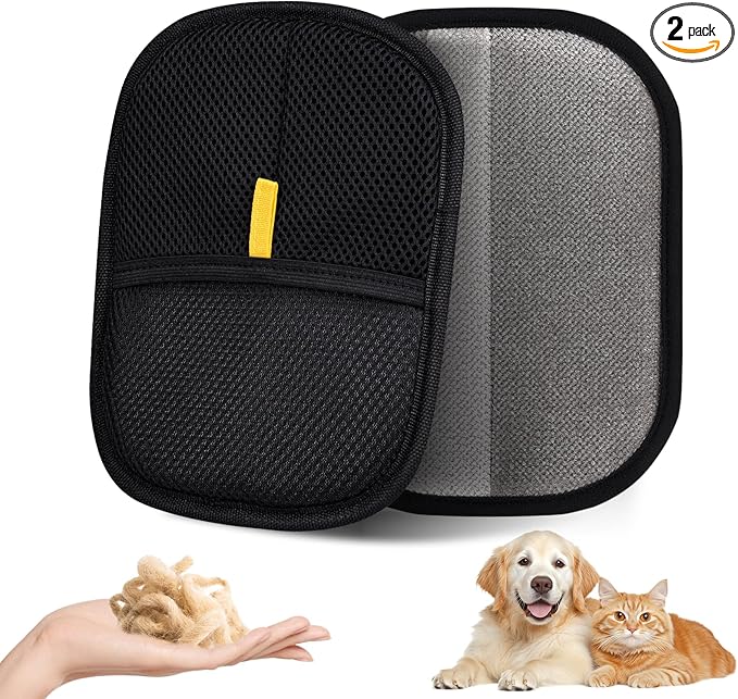 Pet Hair Remover, Electrostatic Pet Hair Removal Gloves, Reusable Cat & Dog Hair Remover for Couch, Furniture, Carpet, Curtain, Upgraded Animal Fur Removal Tool, Cat Grooming Gloves-2PCS