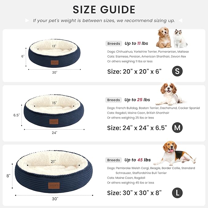 Love's cabin Round Donut Cat and Dog Cushion Bed, 30in Pet Bed for Medium or Large Dogs, Anti-Slip & Water-Resistant Bottom, Soft Durable Fabric Pet Beds, Washable Calming Cat Bed, Navy Blue