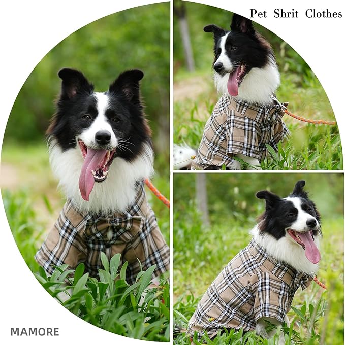 Pet Shirt Clothes for Dogs and Cats, Puppy Plaid Cotton Polo Shirts Adorable Casual Pet Apparel T Shirts (Khaki, Large)