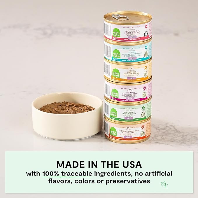 Open Farm Canned Kitten Food, Pate for Complete & Balanced Nutrition, Grain Free and Legume-Free Wet Kitten Food, Chicken & Salmon Recipe, 2.8oz Cans (Case of 18)